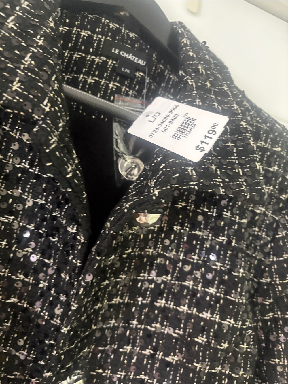Chanel-Style Black Tweed Boxy Jacket with Sequins - Picture 2 of 3